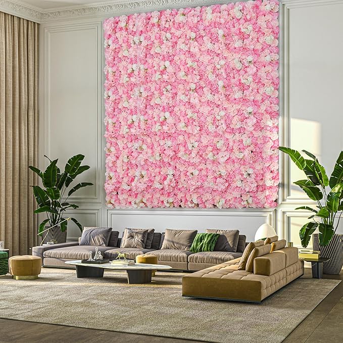 3D Flowers Wall Panel 15 * 15inch-12Pcs Artificial Flower Wall Background Silk Rose Mat for Home Party Wedding Backdrop Wall Decor Shop Photo Backdrop Floral Wall Arrangement