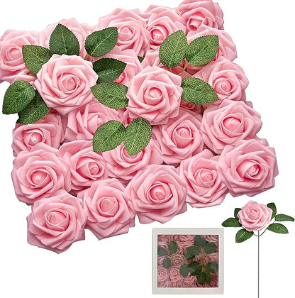 Blush Pink Artificial Roses 25pcs, Real Looking Fake Flowers with Stems for DIY Wedding Centerpieces, Bridal Shower, Party, Valentine's Day Gift, Home Decor