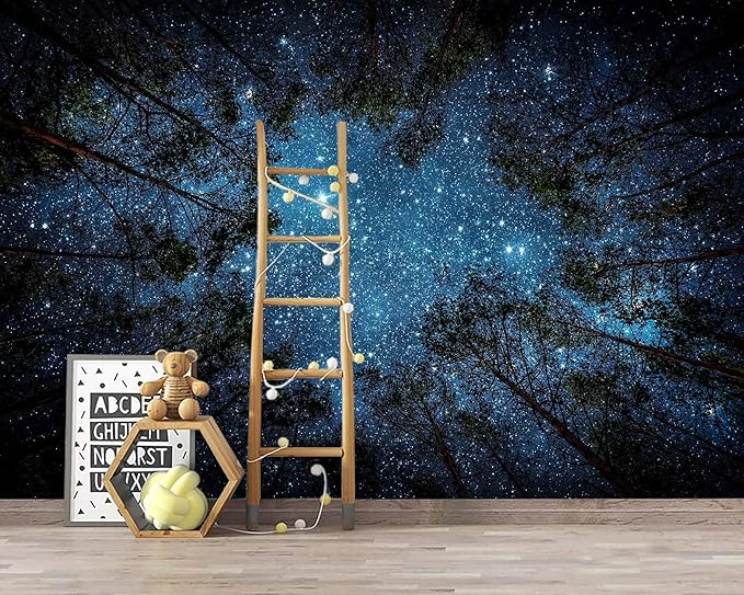 WFBHUA-Forest Night Sky Ceiling Wallpaper Mural Peel and Stick Living Room Bedroom 82"x57"