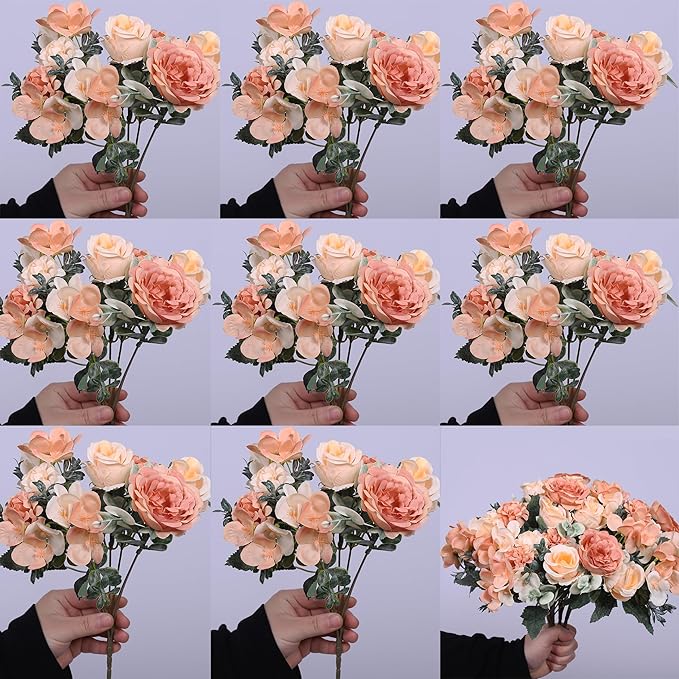 8 Pack Artificial Peony Flowers, Silk Peonies Flowers Fake Peonies Artificial Flowers Peonies Hydrangea Bouquet for Centerpiece Table Wedding Party Home Decor (8, Champagne + Yellow)