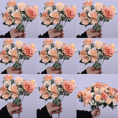 8 Pack Artificial Peony Flowers, Silk Peonies Flowers Fake Peonies Artificial Flowers Peonies Hydrangea Bouquet for Centerpiece Table Wedding Party Home Decor (8, Champagne + Yellow)