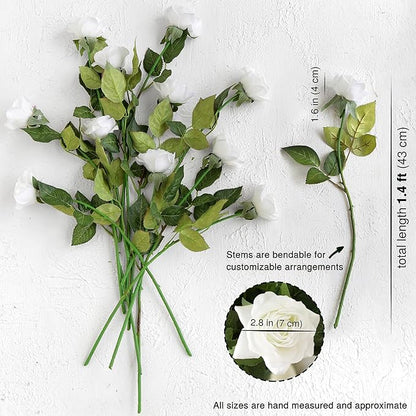 FiveSeasonStuff Real Touch White Artificial Roses – 12 Silk Rose Stems with Lifelike Blooms for Weddings, Bouquets, Centerpieces & Home Decor