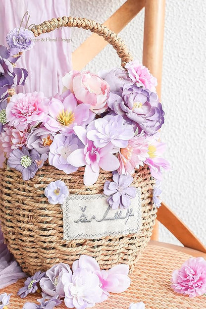 Floroom Mini Artificial Flower Heads Lavender & Purple Fake Peony Daisy Rose Multicolor Small Faux Silk Flower Heads for Cake Craft Garland Wedding Party Graduation Cap DIY Home Decoration, 0.8"-3.6"