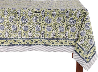 ATOSII Amara 100% Cotton Fall Tablecloth, Handblock Floral Print Rectangle Linen for Kitchen Dining I Parties Wedding Outdoors Picnics Easter I Spring Summer 72 X 108 Inches I 8 Seater Table