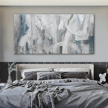 YISXINOAG Large Abstract Wall Art For Living Room Hanging Grunge Room Home Wall Decor Blue Canvas Art Wall Decor Painting White Wall Art Picture For Bedroom Home Office Decoration 29" X 58"