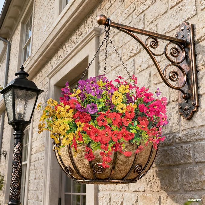 Artificial Flowers Faux Plants for Outdoor Garden Home Weeding Decoration, 12 Bundles Silk Colorful Daisy with Eucalyptus Leaves Fake Plants Greenery for Outdoor Outside Winter Chrsitmas Decor