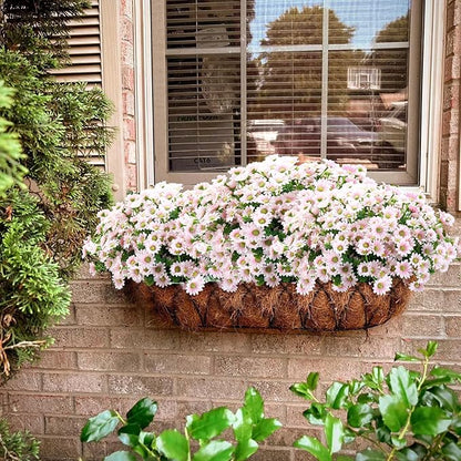 10pcs Outdoors Artificial Mum Flowers UV Resistant Daisy Fake Silk Chrysanthemum Greenery Faux Eucalyptus Plants for Spring Summer Garden Patio Window Box Planter Home Decor(Pink)
