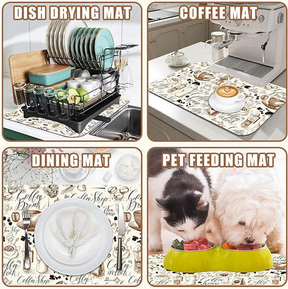 Dish Drying Mat Coffee House Coffee Bar Mat for Countertop Absorbent Rubber Backed Hide Stain Dish Drainer Rack Pad Espresso Machine Cafe Table Dining Room Decoration 15.7 x 23.6 Inch