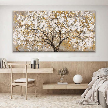 Large Wall Art For Living Room Gold Abstract Tree Of Life Modern Artwork Canvas Art Wall Decor Painting Tree Pictures Home Wall Decor Ready To Hang For Bedroom Decor 29" X 58"
