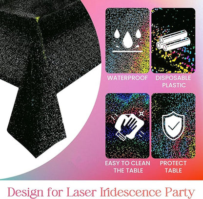 2 pcs Pink & Black Holographic Laser Tablecloth 40" x 108" Party Table Cloth Shimmer Shining Plastic Metallic Table Cover for Pink Halloween Decor Girls Baby Shower Birthday Party Supplies