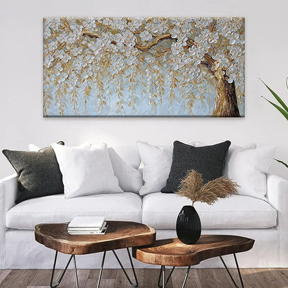 Suconvng Wall Art Living Room Flower White Tree Wall Art Modern Canvas Art Wall Decor Home Wall Decor Suitable Picture For Bedroom Apartment Office Can Be Hung 24" X 48"