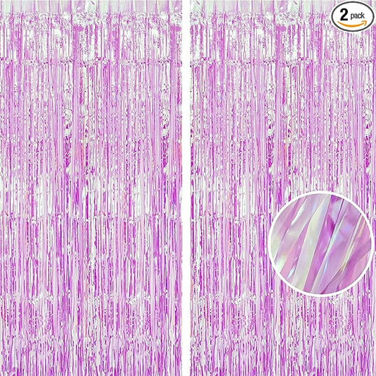 BRAVESHINE Iridescent Purple Foil Curtain - 2 Pack 3.2x6.5ft Holographic Party Streamers Tinsel Backdrop for Girl/Birthday/Valentine’s/Bachelorette/Engagement/Mermaid/Butterfly/Bridal Shower Decor