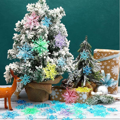 60Pcs Christmas Acrylic Snowflake, Ornaments Winter 3D Translucent Snowflake Hanging Ornaments for Tree Crystal Pendants with Rope for Holiday Party DIY Decor (Multicolor)