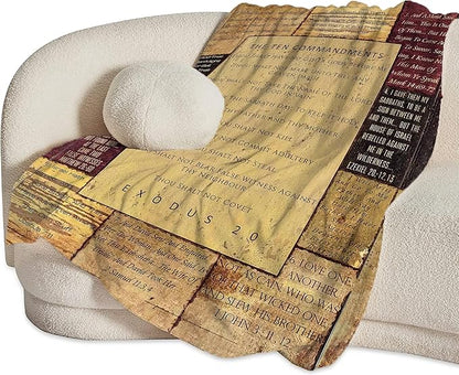 Christian Bible Blanket 10 Commandments Throw Blanket Christian Gifts and Decor Religious Bible Verse Blanket for Women Men Kids Adults Soft Warm Cozy Fleece Blanket for Couch Sofa Bed 50"x40"
