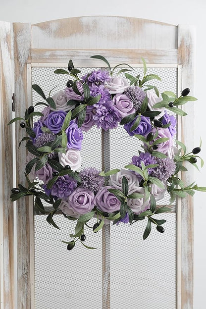Artificial Flowers Combo Box Set Gradient Color Flower Leaf with Stems for DIY Wedding Bouquets Centerpieces Baby Shower Party Home Decorations (Lavender Purple)