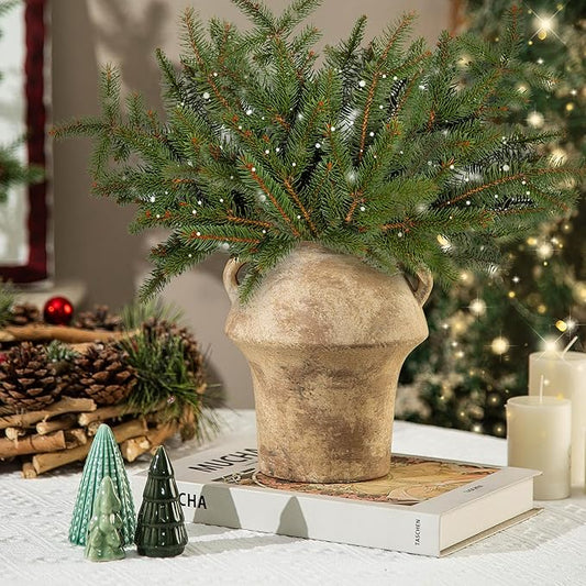 Ceramic Vase with Handle - 7 in Rustic Flower Vase - Terracotta Vintage Vases Christmas Decorative for Home Decor, Farmhouse Living Room Shelf Decor Farmhouse Table, Lyeec