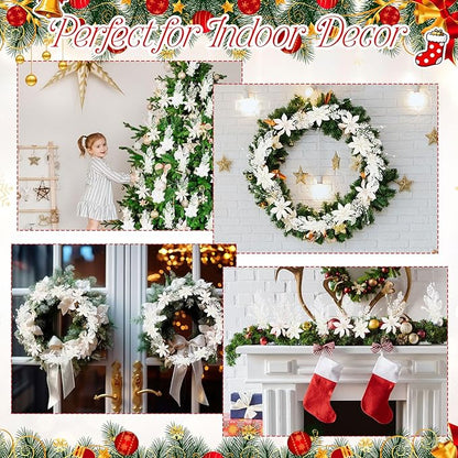 18 Pack 3 Styles 17 Inch Christmas Glitter Poinsettia Berry Stems Ornaments Artificial Floral Branches Picks for Christmas Tree Home Vase Holiday Party Decor(White)