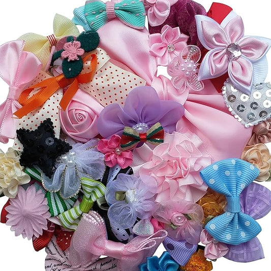 Chenkou Craft Mix Bulk 50pcs Ribbon Flowers Bows Craft Wedding Ornament Appliques A0241