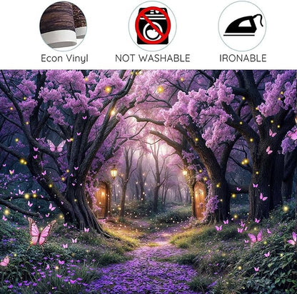10X8ft Enchanted Forest Backdrop Fairy Tale Purple Wonderland Garden Tree House Floral Butterfly Photography Background for Kids Girl Baby Shower Birthday Party Decoration Banner Booth Props