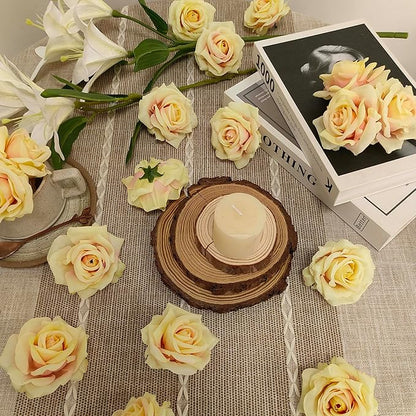 Artificial Satin Rose Flower Heads,48 Pcs Silk Rose Heads with Stems,3.3'' Rose Artificial Flowers Bulk,Artificial Rose Flower Heads for DIY Crafts Bouquet (48, Champagne)