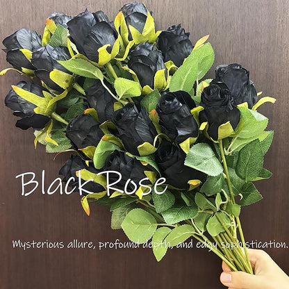 Artificial Roses 10 Pcs - Lifelike Single Stem Fake Roses with Natural Petal Texture,Fade-Resistant Silk Flowers for Wedding Decor,Home Vase Arrangements,Party Centerpieces(10, Black)