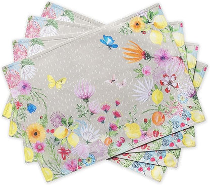Maison d' Hermine Placemats Set of 4 100% Cotton Washable Cloth Place Mats, Reusable Table Mats for Kitchen Dining Decoration, Party, Wedding, Restaurant Spring/Summer (Jardin D'Ete - Fog, 13" x 19")
