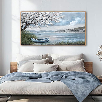 KLAKLA Large Canvas Art Plum Blossom Lake White Wall Decor Living Room Bedroom Picture Over Bed Framed Artwork for Wall Modern Canvas Paintings Office 20x40 Inches