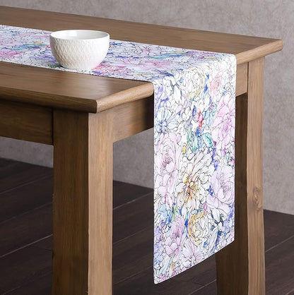 Maison d' Hermine Table Runner 100% Cotton Double Layer Table Runners 108 inches Long Decorative for Home Kitchen Dining Party Wedding Bridal Shower Spring Summer (Floral Love, 14.50" x 108")