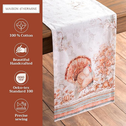 Maison d' Hermine Table Runner 100% Cotton Single Layer Table Runners 72 inches Long for Thanksgiving Christmas Decorations Home Kitchen Dining Party Wedding (Giving Thanks, 14.5" x 72")