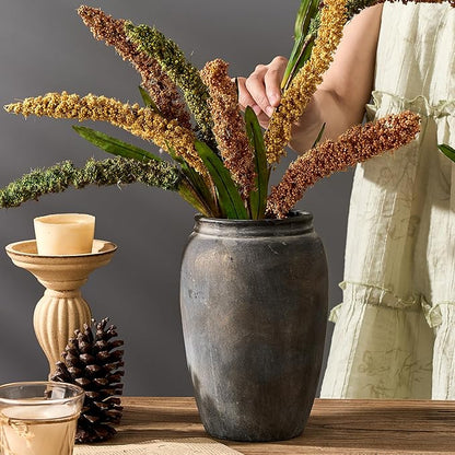 8.2 Inch Ceramic Terracotta Rustic Vase Home Decor Farmhouse Decorative Vase for Living Room Entryway Floor Holiday Wedding-Black Bronze