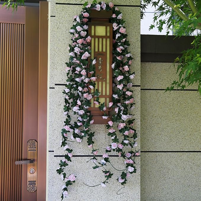 12 PCS 98.4 FT Artificial Flower Garland Rose Garland for Wedding Room Decor（12,Light Pink）