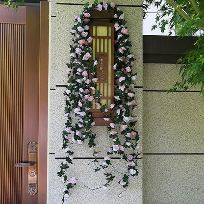 12 PCS 98.4 FT Artificial Flower Garland Rose Garland for Wedding Room Decor（12,Light Pink）