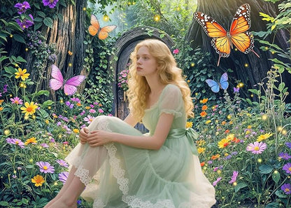 10X8ft Enchanted Forest Backdrop Fairy Enchanted Wonderland Garden Wooden Door Floral Butterfly Photography Background for Kids Girls Baby Shower Birthday Party Decoration Banner Booth Props