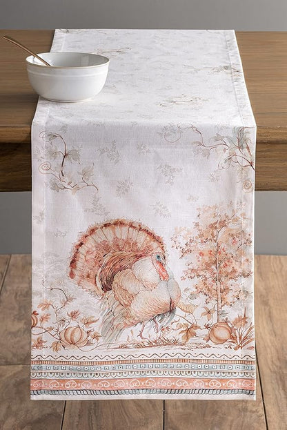 Maison d' Hermine Table Runner 100% Cotton Single Layer Table Runners 108 inches Long for Thanksgiving Christmas Decorations Home Kitchen Dining Party Wedding (Giving Thanks, 14.5" x 108")