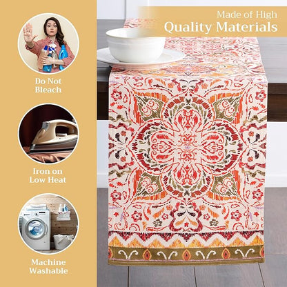 Maison d' Hermine Table Runner 100% Cotton Double Layer Table Runners 72 inches Long for Thanksgiving Christmas Decorations Home Kitchen Dining Party Wedding (Damask, 14.5" x 72")