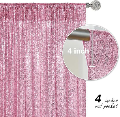 Pink Sequin Backdrop Curtain 2 Pieces 2FTx8FT Glitter Photography Backdrop for Party Wedding Birthday Christmas Decorations