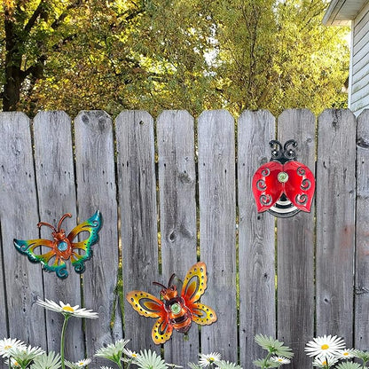 Garden Decor Clearance Butterfly Ladybug Bee Metal Wall Art Decor, Wall Christmas Decoration Hanging for Home Garden Porch Patio Balcony Ornament for Outdoor Christmas Gift, 3 Pack 9 Inch