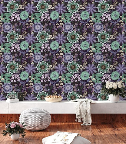HAOKHOME Boho Peel and Stick Wallpaper Floral Purple Vintage Wall Paper Cottagecore for Bedroom Bathroom Accent Wall 17.3in x 9.8ft