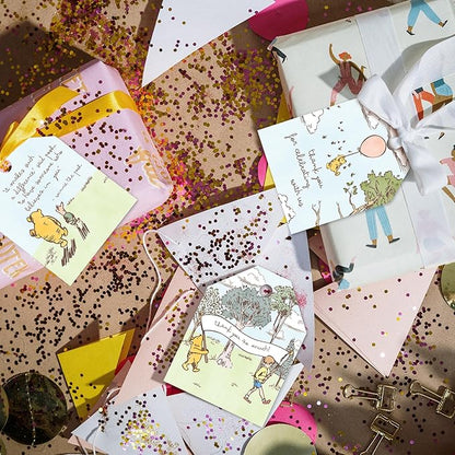 Pro Supply Global 24 Count of 2.5 Inch x 3 Inch Pre Strung Winnie The Pooh Gift Tag Assorted Printed Designs on Large Cardstock Gift Hang Tags - Ideal to Use on Bags