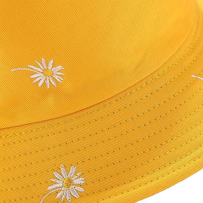Flower Reversible Bucket Hat Cotton Summer Travel Beach Sun Hats Emboridery for Women Men