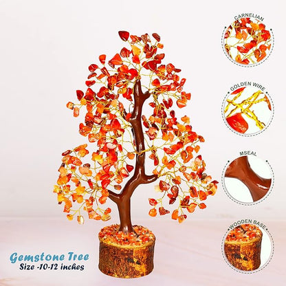 YATHABI Carnelian - Chakra Tree - Gemstones - Crystal Bonsai Tree - Feng Shui - Red Crystal Stone - Crystal Tree of Life Decor - Spiritual Gifts - Spiritual Desk Decor - Rock Tree - Chakra Stone