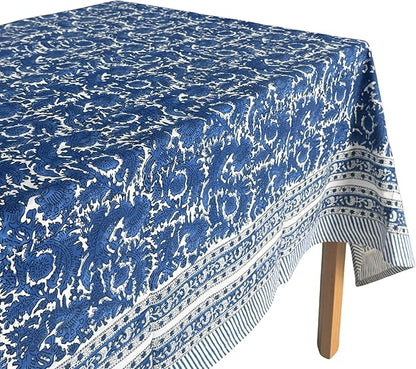 ATOSII Paradise Blue 100% Cotton Square Summer Tablecloth, Handblock Floral Print Linen Table Cloth for Kitchen Dining I Parties, Weddings, Outdoors, 60 X 60 Inches I 4 Seater