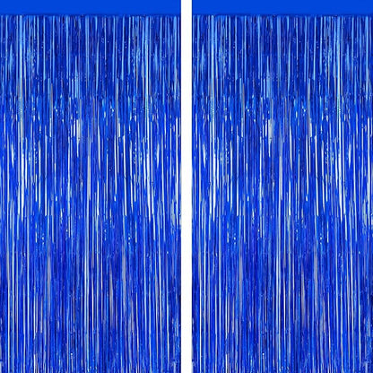 2 PCS Tinsel Backdrop, 3.28 FT x 7.05 FT Dark Blue Backdrop Curtains, Metallic Passover Fringe Curtains Party Streamer, Navy Blue Party Decorations Photo Props