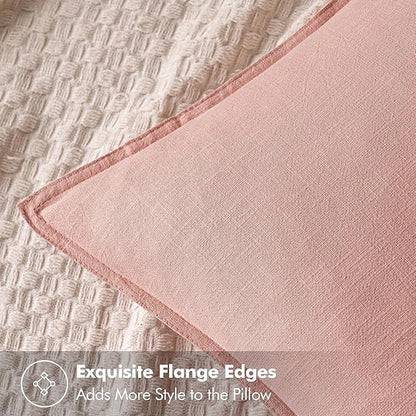 MIULEE Decorative Linen Pillow Covers 18x18 Inch Pink Boho Farmhouse Neutral Couch Throw Pillows for Bed Pack of 2 Accent Modern Pillowcase Sofa Livingroom Home Decor