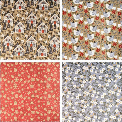 RUSPEPA Christmas Wrapping Paper, Kraft Paper - Dove, Snowflake, Flower, and House - 4 Rolls - 30 inches x 10 feet per Roll