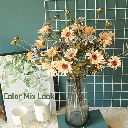 12pcs Gerbera Daisy Artificial Flowers 20 Inch Long Stem Artificial Daisy Mums for Home Décor Centerpiece Wedding Bridal Bouquet DIY(Stone Blue)