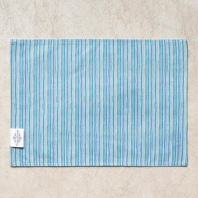 Maison d' Hermine Placemat 100% Combed Cotton Premium Set of 4 Decorative Washable Place Mats Table Cloth Placemat, Dining & Camping - Peacock Utopia - Pastel Turquoise(13"x19")