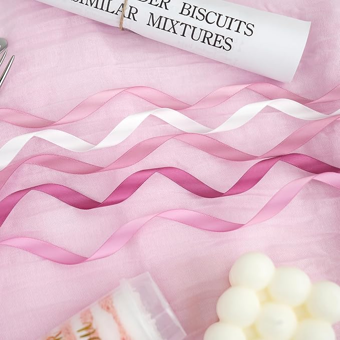 Dusty Rose Ribbon 3/8 Inch Thin Dusty Pink Satin Ribbon 5 Rolls Assortment Rose Pink Ribbon for Wedding Mauve Ribbon for Gift Wrapping Baby Shower Invitation Card Crafts - 50Yards