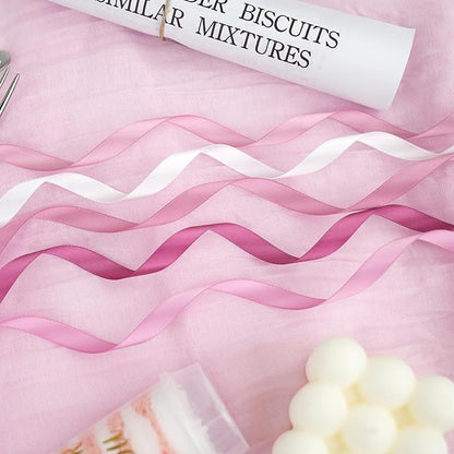 Dusty Rose Ribbon 3/8 Inch Thin Dusty Pink Satin Ribbon 5 Rolls Assortment Rose Pink Ribbon for Wedding Mauve Ribbon for Gift Wrapping Baby Shower Invitation Card Crafts - 50Yards