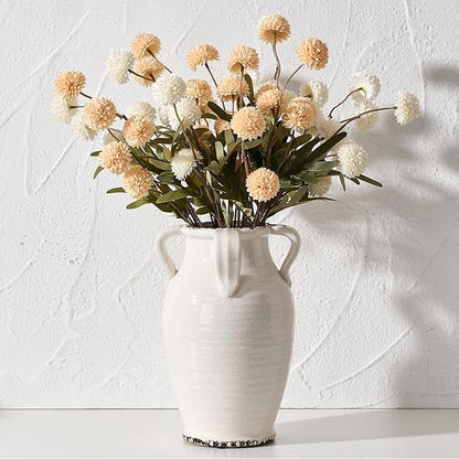 White Ceramic Vase with 4 Handles, 10.16" Tall Retro Ice Cracked Flower Vase, Antique Vases for Modern Farmhouse Home Decor, Wedding, Living Room, Table, Shelf Decor, Cracked White